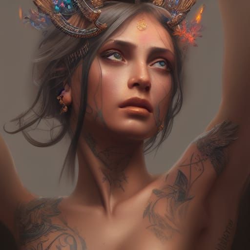Goddess Portrait with Tattoos in Digital Art Style