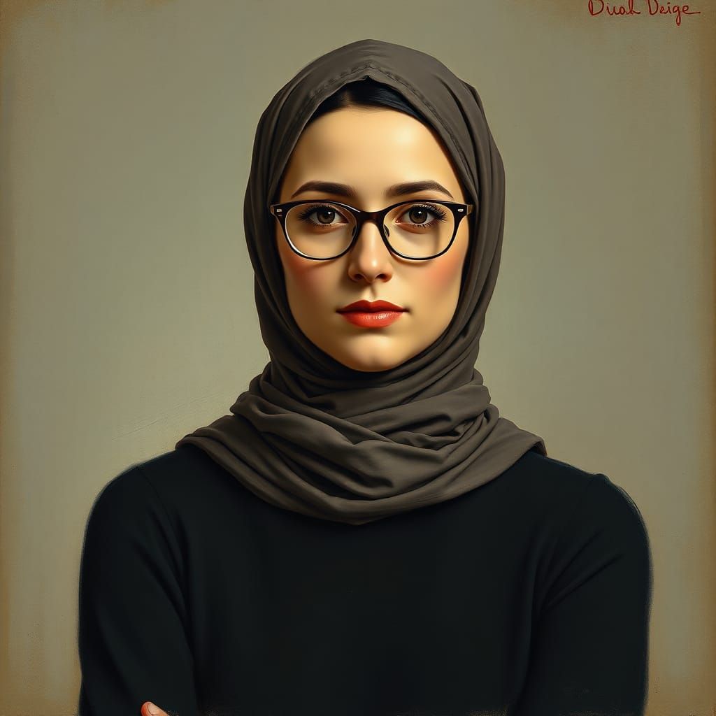 Beautiful Iranian Woman Portrait in Oil Paint Style