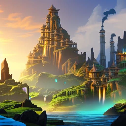 Mystical Side Scroller Game Level with Ancient Ruins