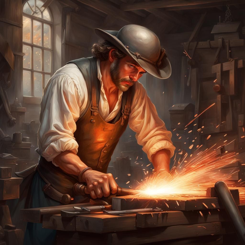 Colonial Blacksmith Book Cover Art, Hyperdetailed Portrait