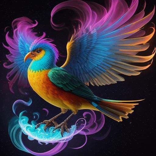 Fiery Bird in Astral Cosmic Illustration