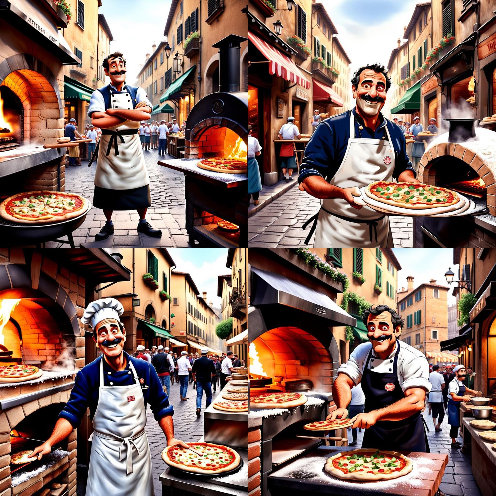 Italian Chef Cooking Pizza in Pixar Style