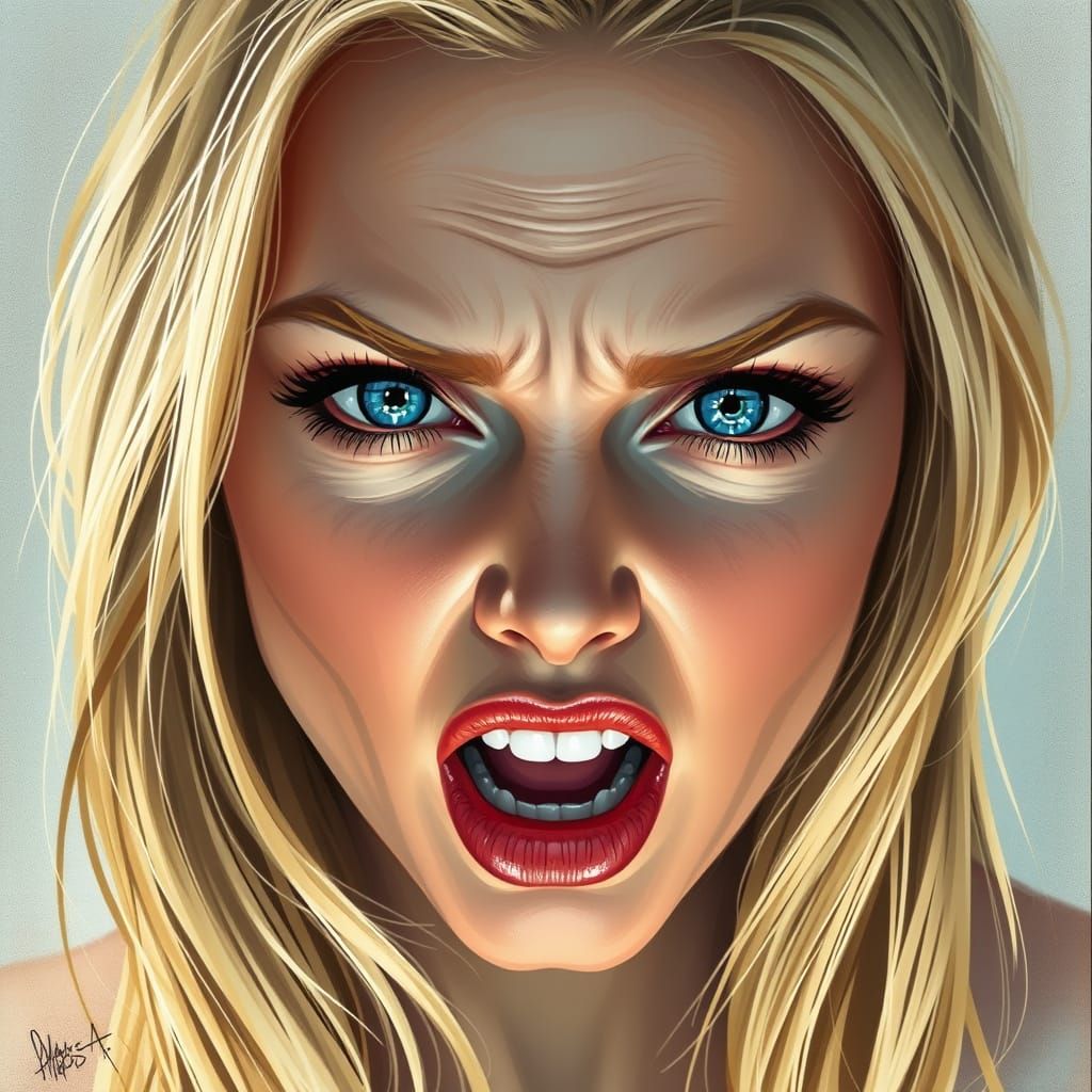 Expressive Blonde Woman Portrait in Art Nouveau Style