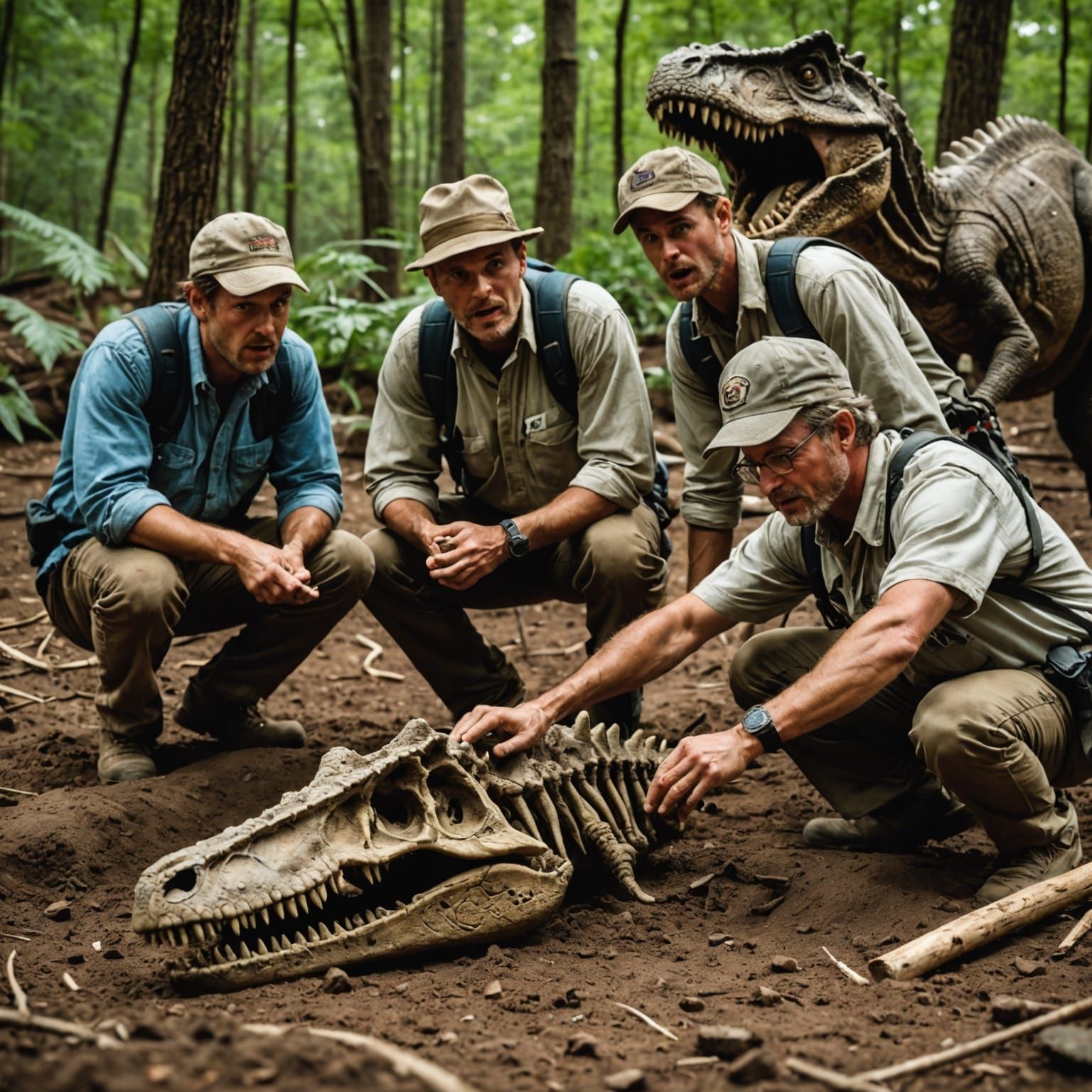 Archaeologist's Discovery: Dinosaur Surprise in Hyperrealist...