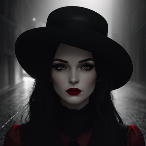 Elegant Woman in Red Dress: Film Noir Photography