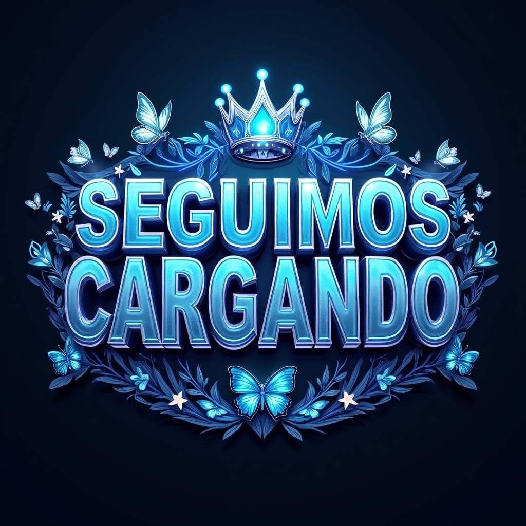 Futuristic Metallic 3D Logo with Neon Butterflies