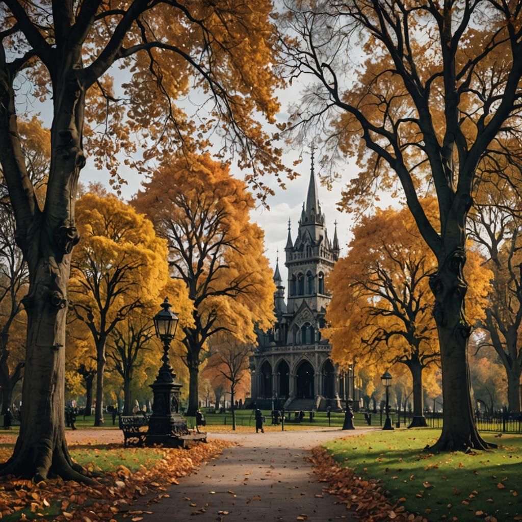 Gothic Victorian Park in Autumn