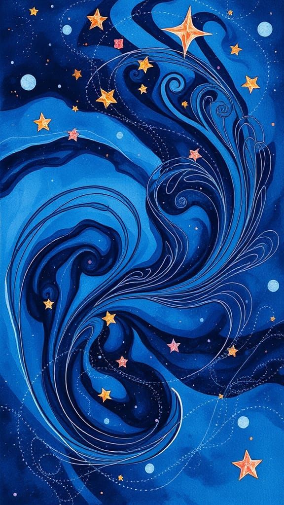 Swirling Abstract Composition in Watercolor Style