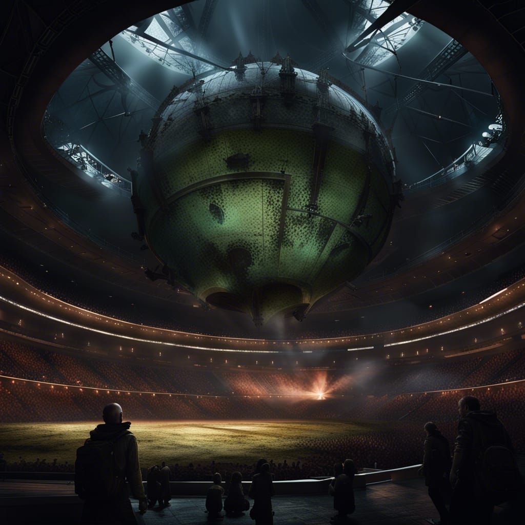 Post-Apocalyptic Stockholm Globe Arena in Dark Fantasy Style