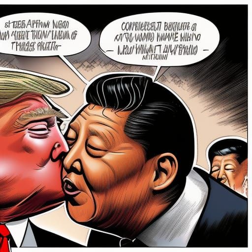 Trump and Xi Jinping Kissing, Comic Book Art
