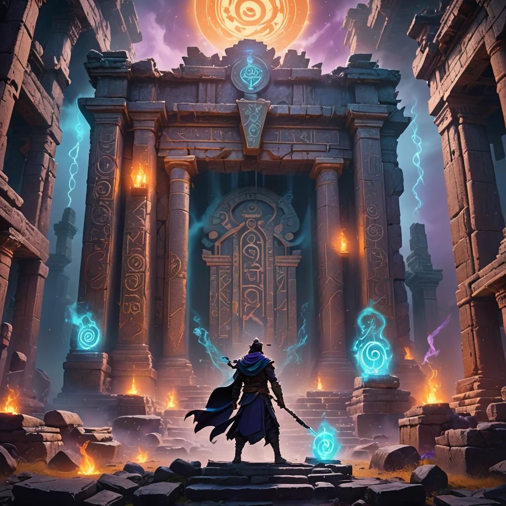 Gojo in Mystic Ruins: Fantasy Concept Art