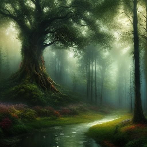 Enchanted Tree Village in Ethereal Forest