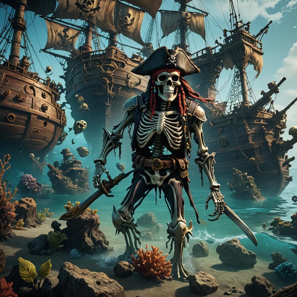 Underwater Pirate Skeleton Ship: Detailed Matte Painting