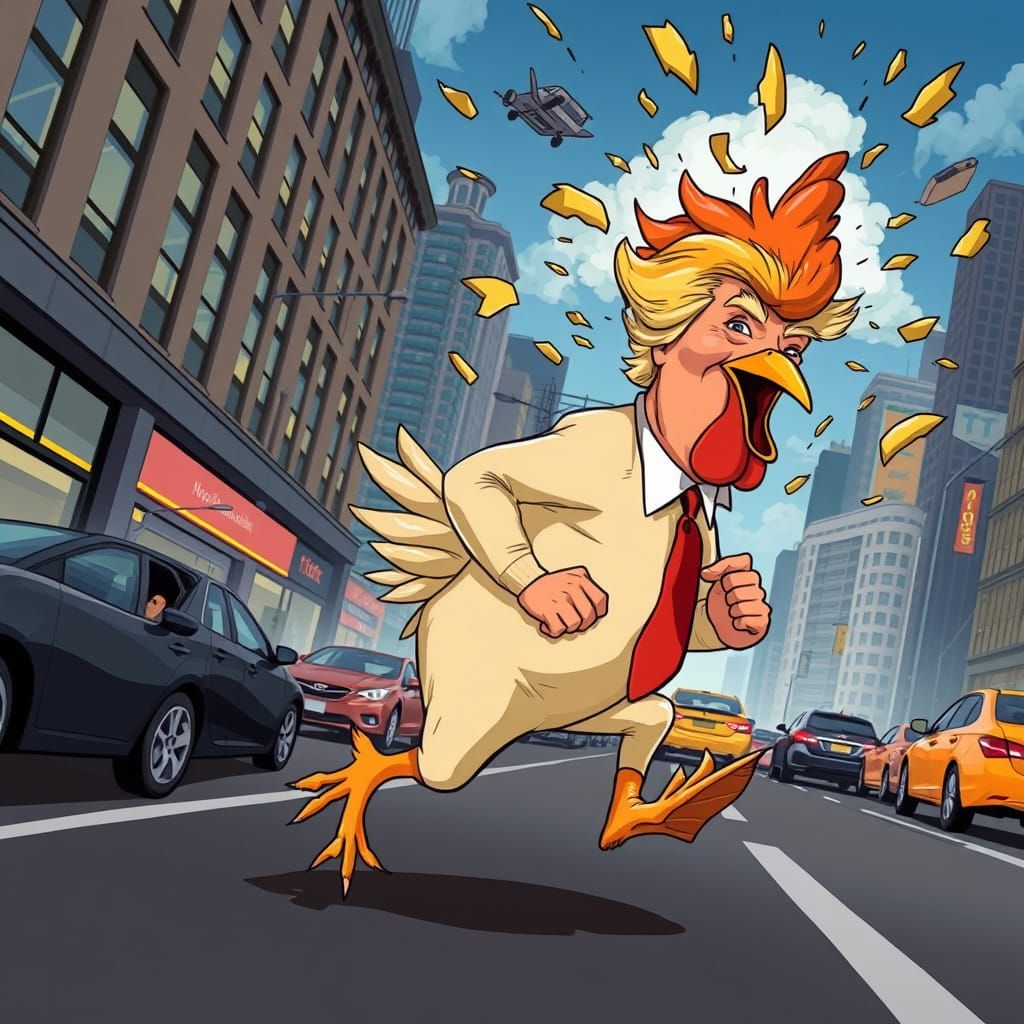 Trump as Chicken in Falling Sky Cartoon
