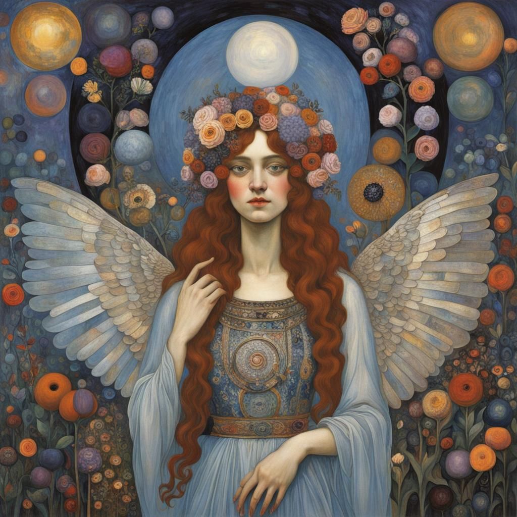 Ethereal Angel in Silver and Lilac: Bohemian Surrealism