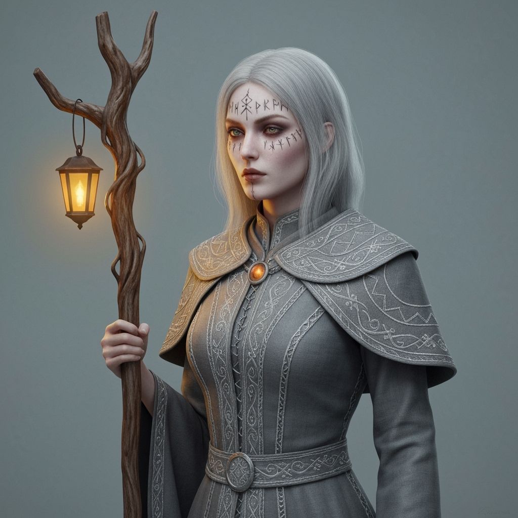 Mystical Woman with Runes in Hyper-Realistic Style