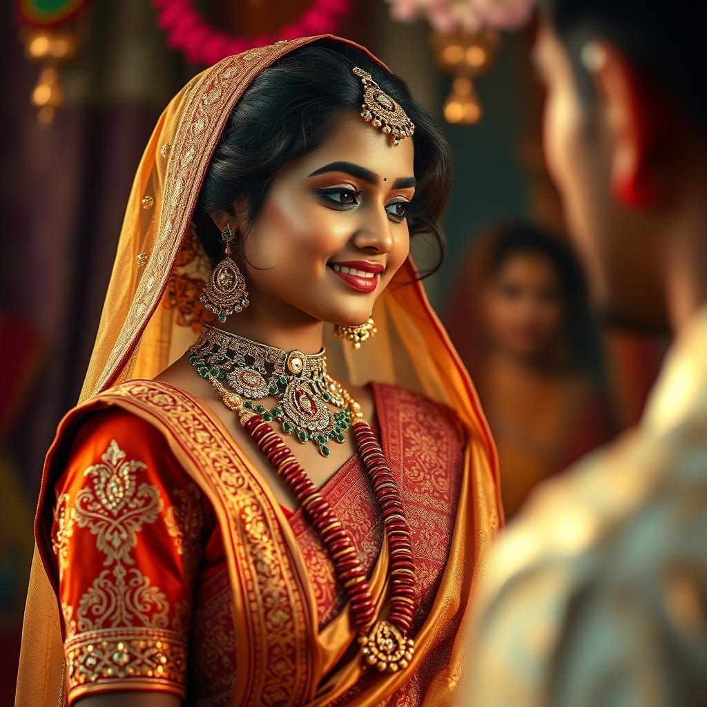 Indian Bride in Traditional Dress with Ornate Jewelry