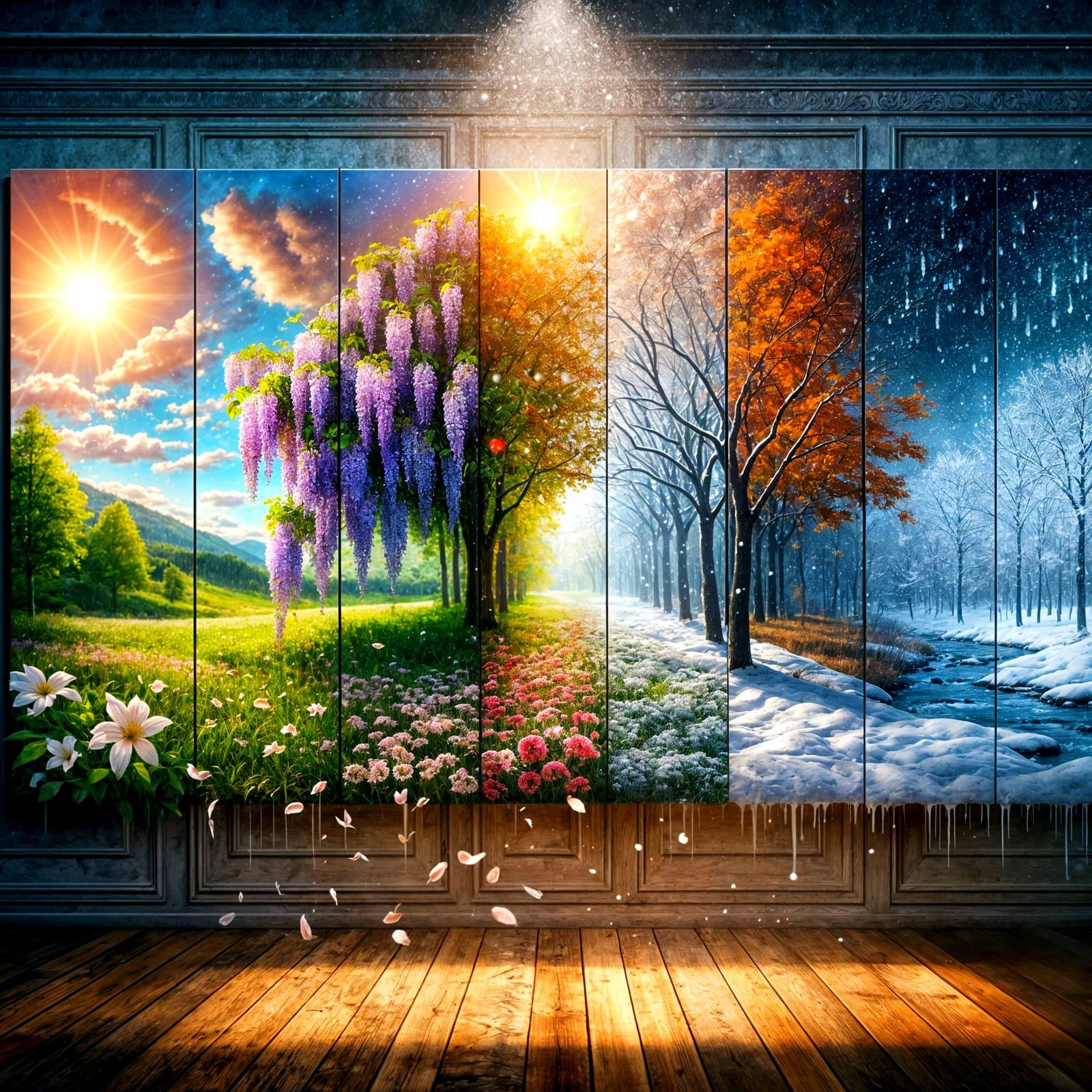 Four Seasons Transition Painting Blending Nature's Cycles