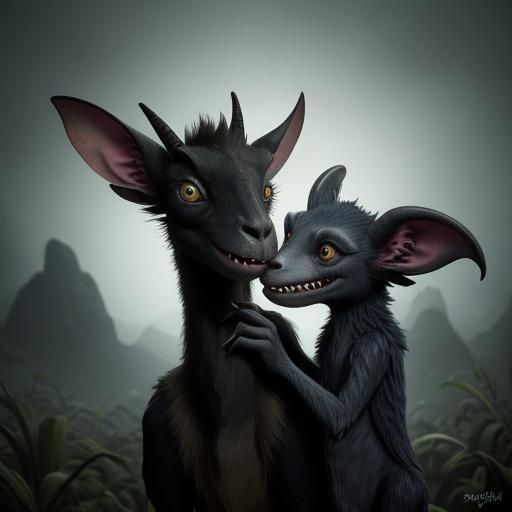 Chupacabra Kisses Goat: A Cinematic Film Still