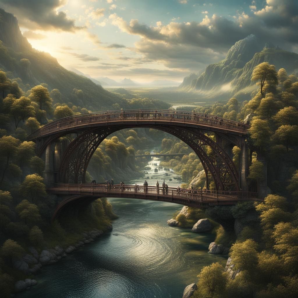 Epic Bridge Over River Digital Matte Painting