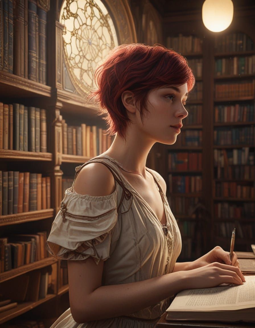 Alsatian Beauty in Art Nouveau-Inspired Library Portrait