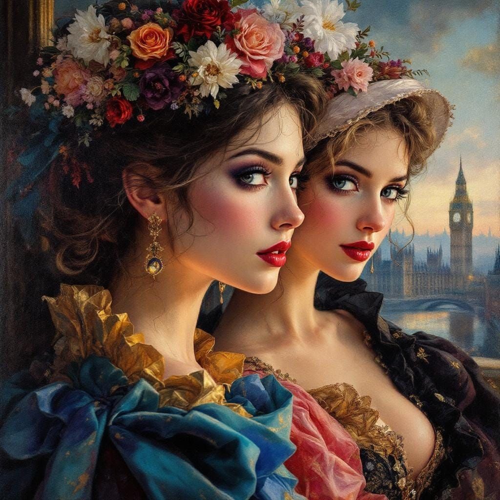 London Ladies in Gouache Impressionist Style