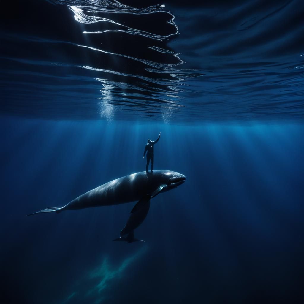 Freediver and Sperm Whale in Endless Blue
