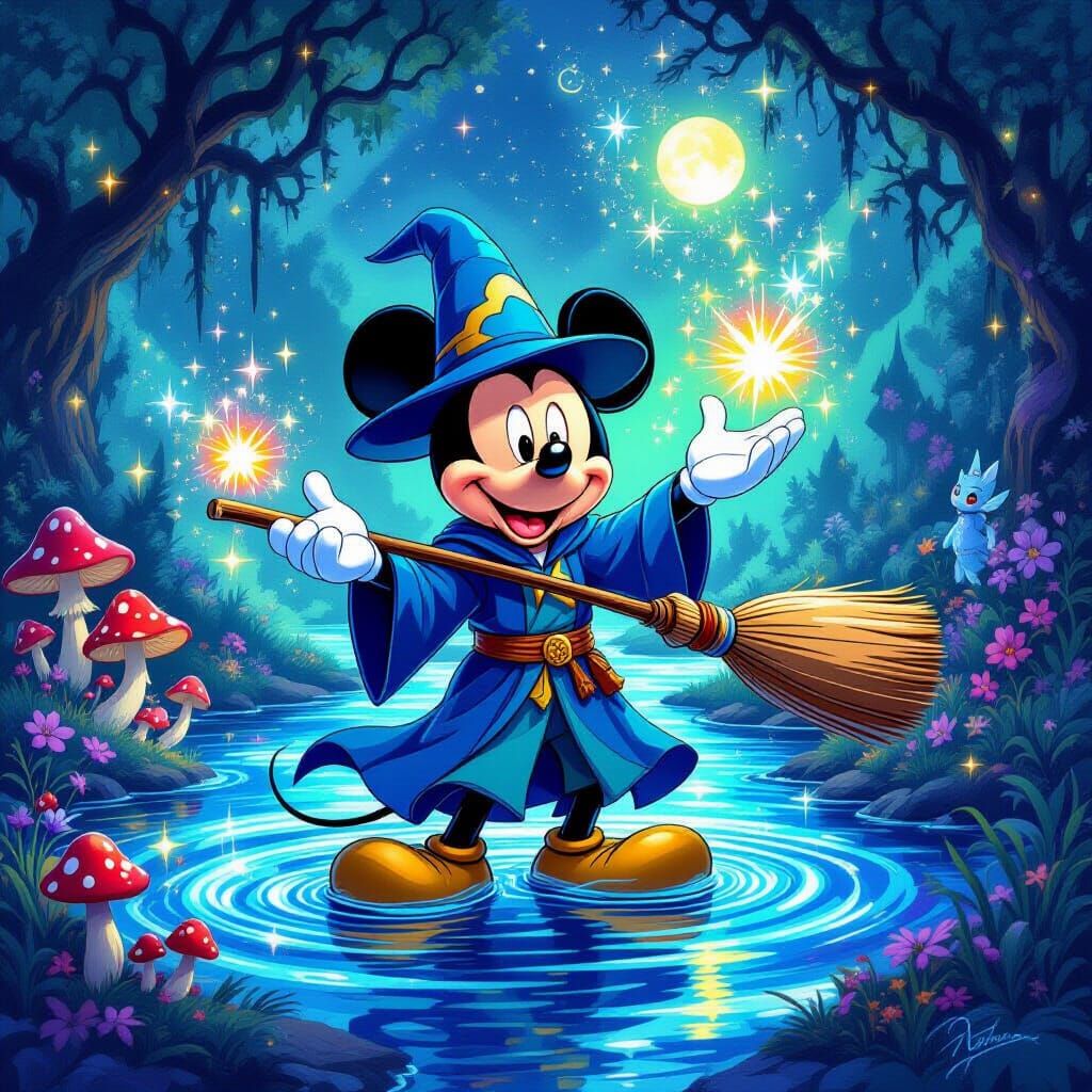 Fantasia Tattoo Design: Mickey Mouse in Magical Realm