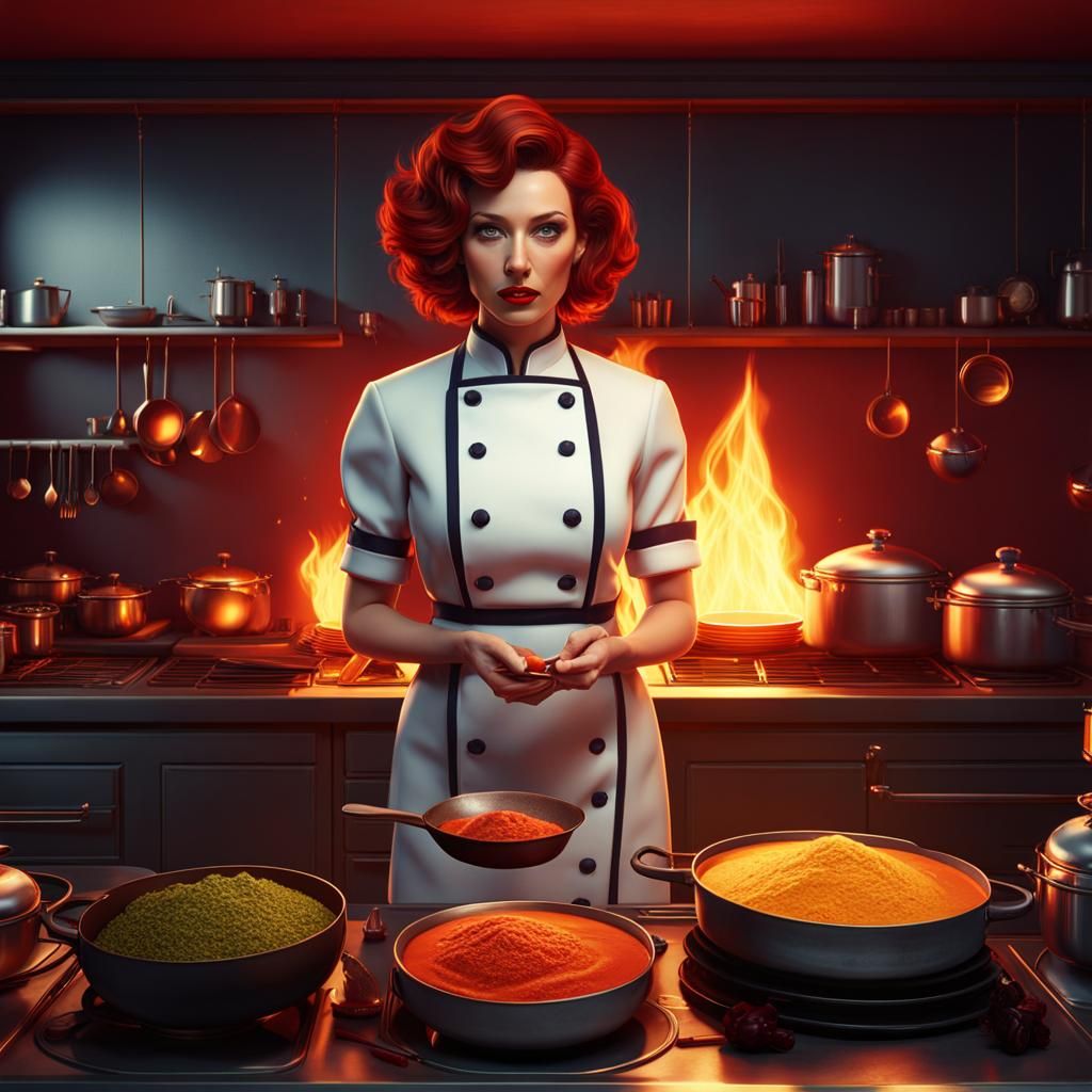 Retro Chef in Flaming Kitchen Begs Forgiveness