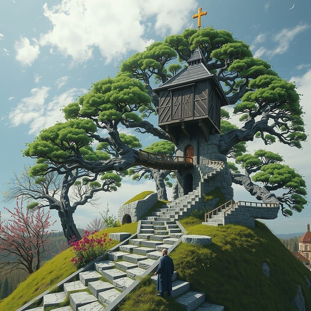 Escher-Inspired Cathedral with Whirling Staircase