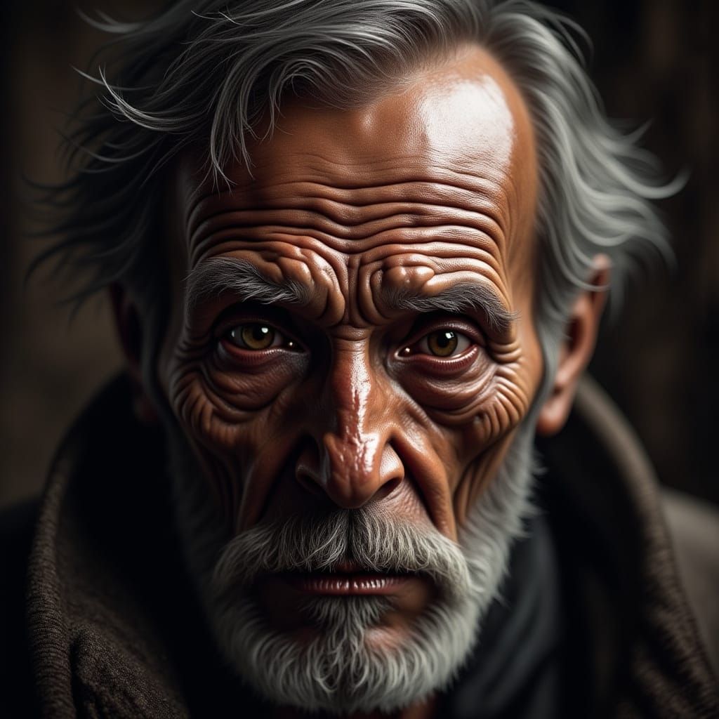 Stoic Old Man's Eyes Reflecting Life's Experiences