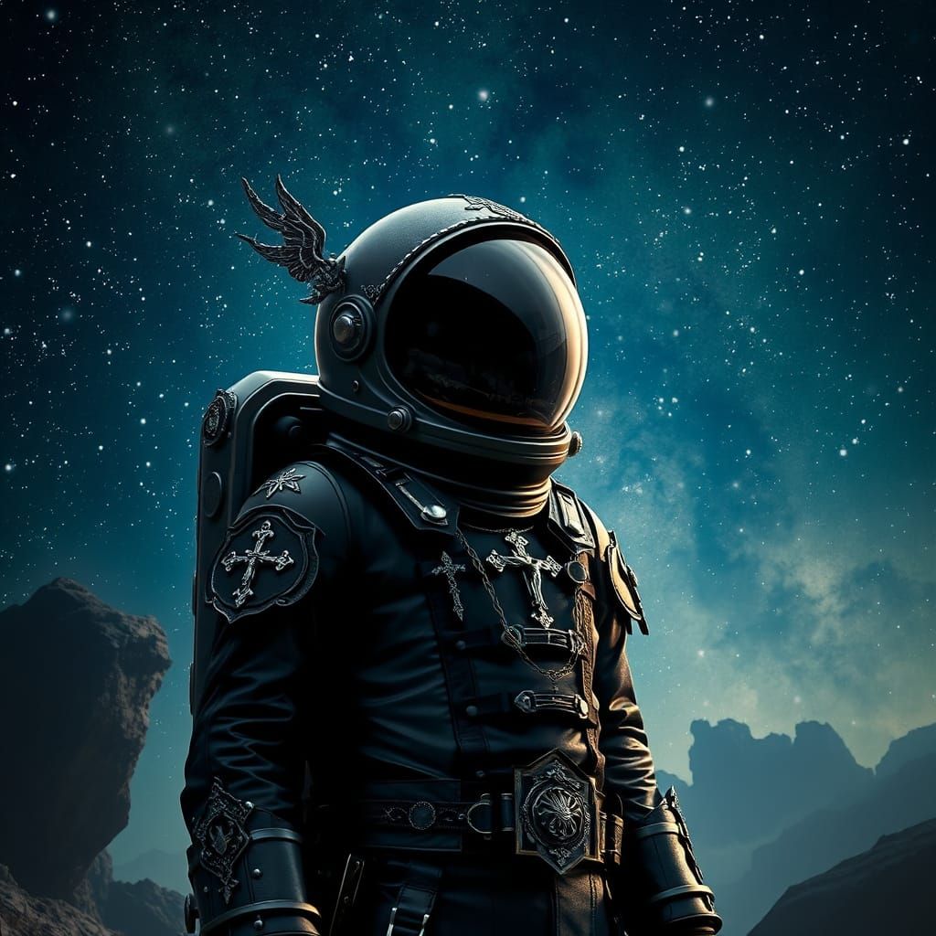 Gothic Space Explorer in Victorian-Inspired Space Suit