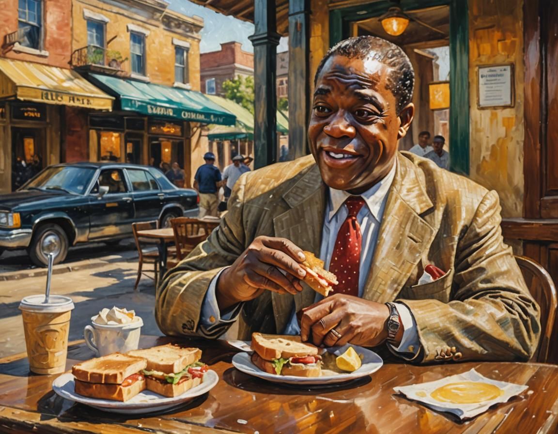 Louis Armstrong at New Orleans Cafe: Impressionist Painting