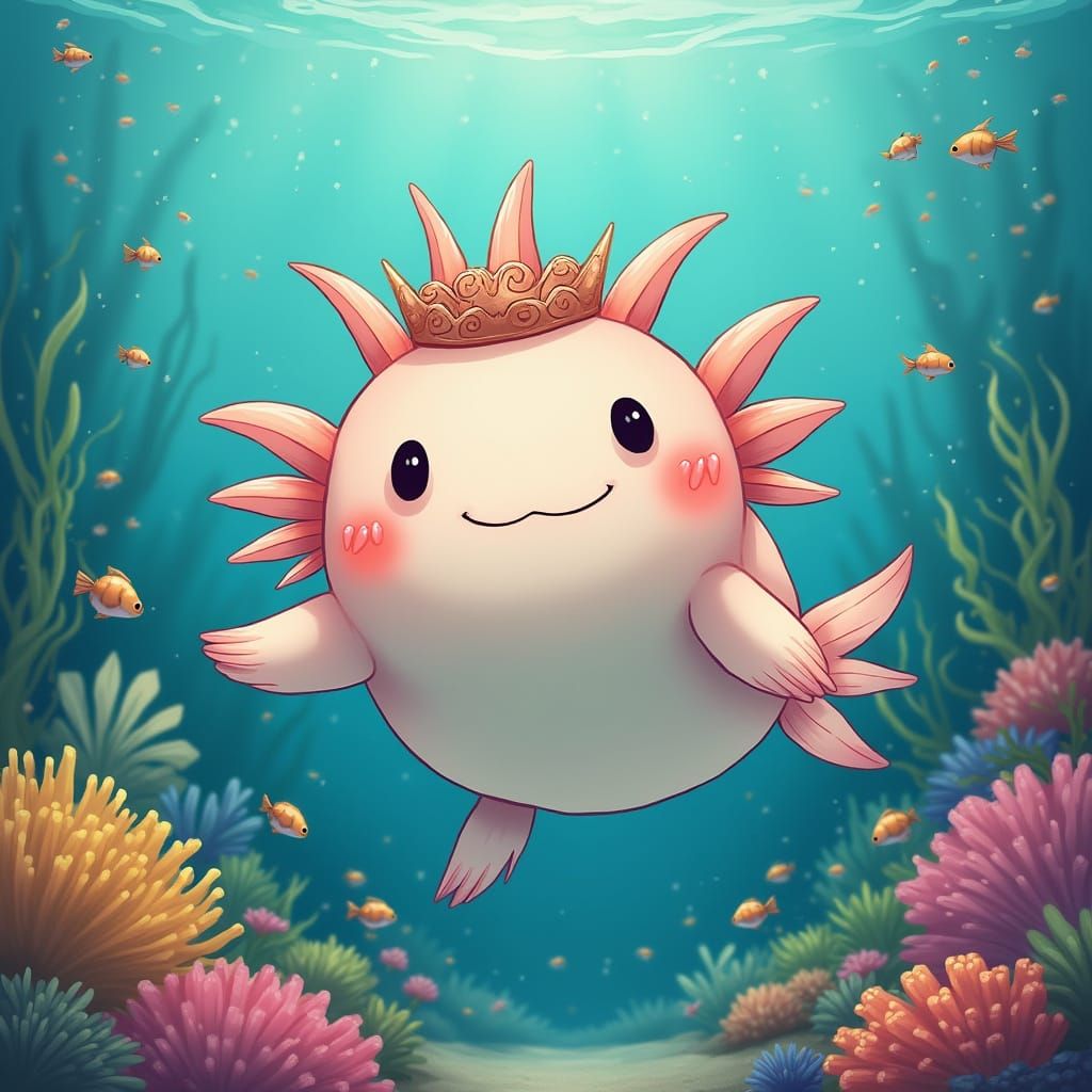 Whimsical Axolotl in a Fantastical Ocean Scene