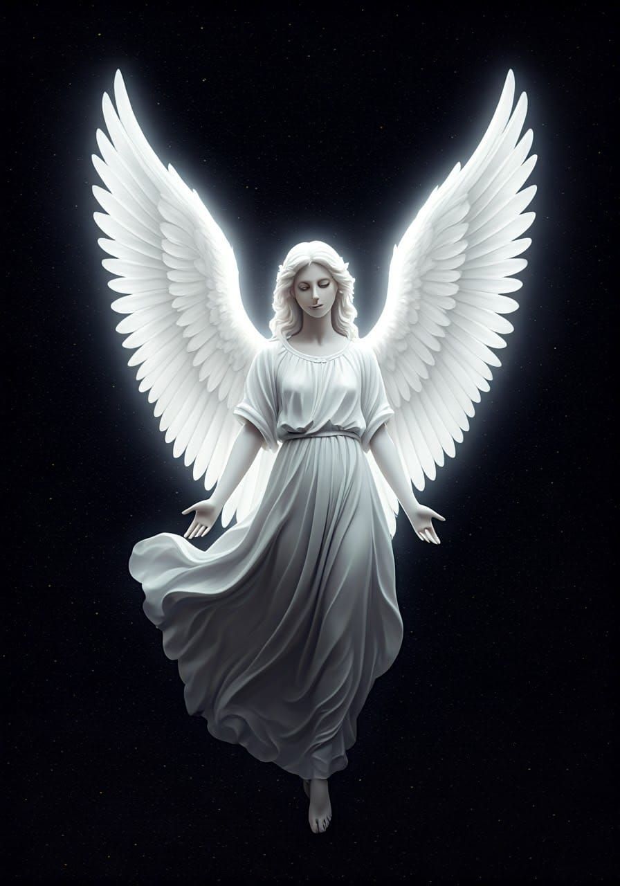 Ethereal Angel Radiating Light in Starry Sky