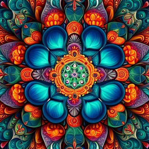 Colorful Paisley Mandala Kaleidoscope in Candy Art Style