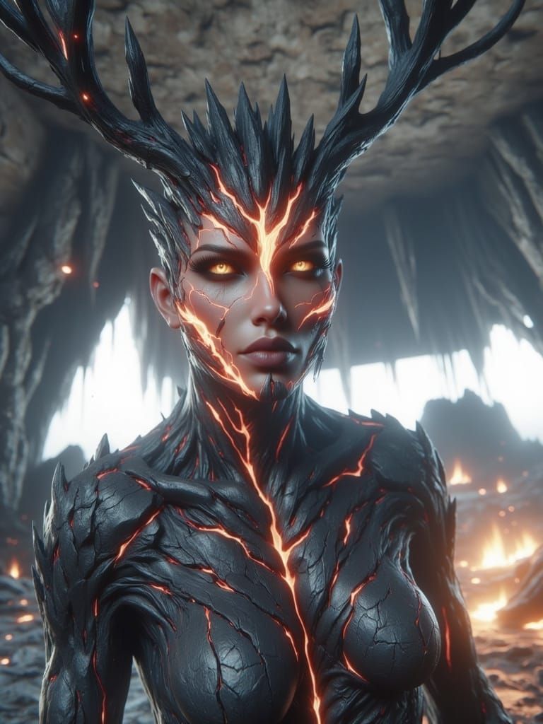 Charred Bark Fire Elemental in Smoldering Forest