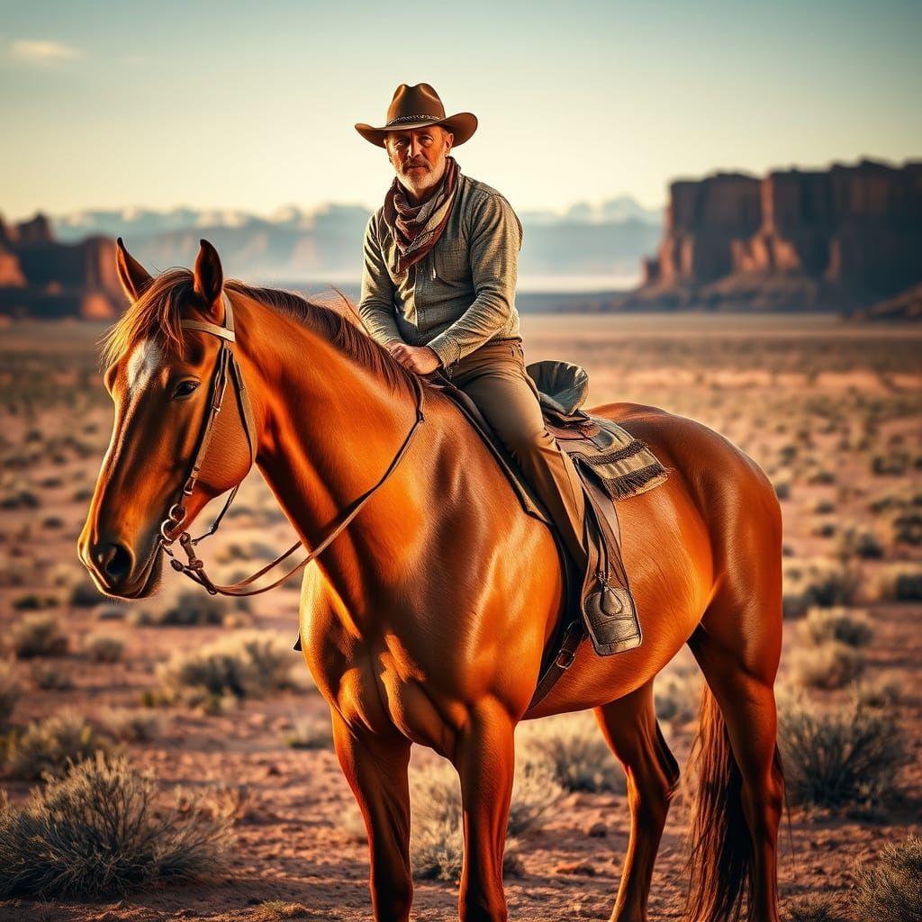 Gritty Western Classic with Majestic Horse and Arid Landscap...