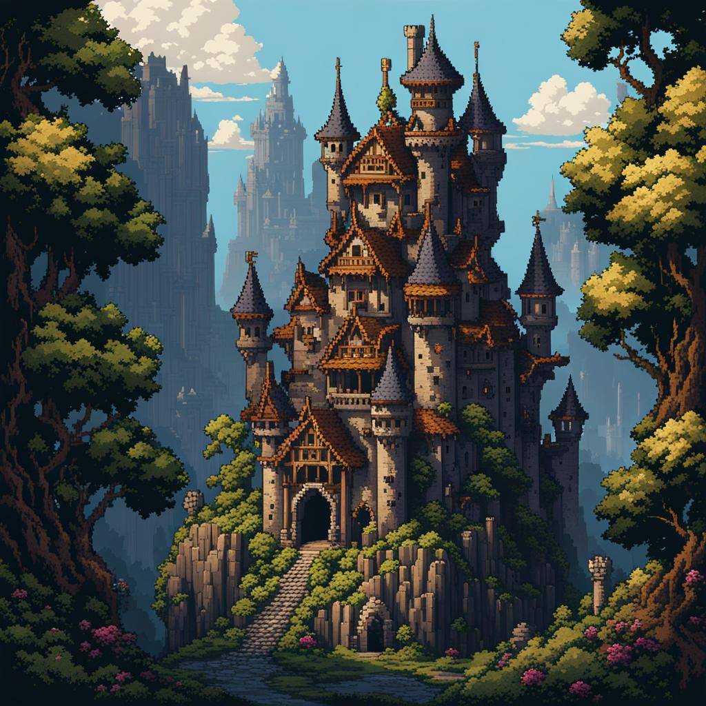 Fairytale Ruined Castle in Anime Pixel Art