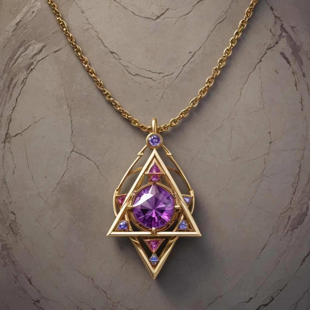 Gold Merkaba Necklace Portrait in Hyperdetailed Style