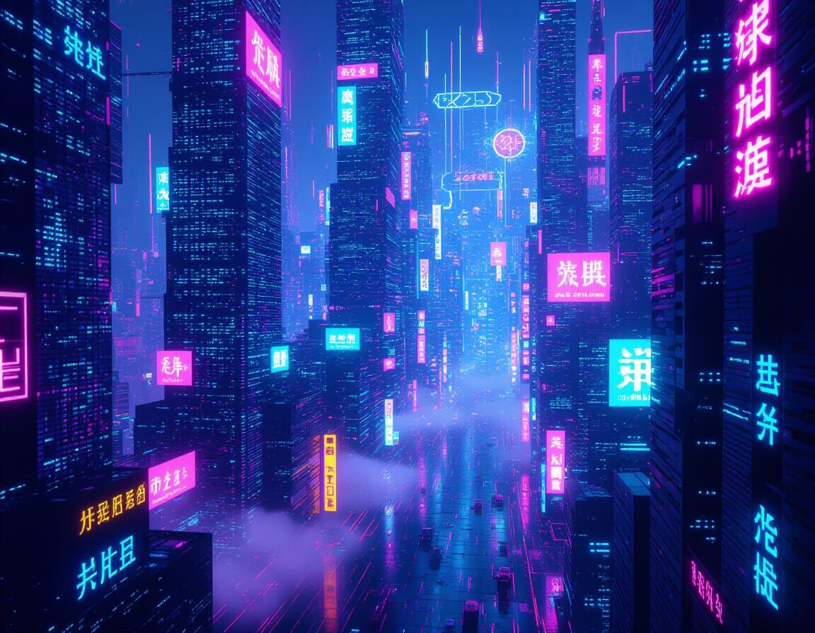 Futuristic Holographic Cityscape with Neon Glow