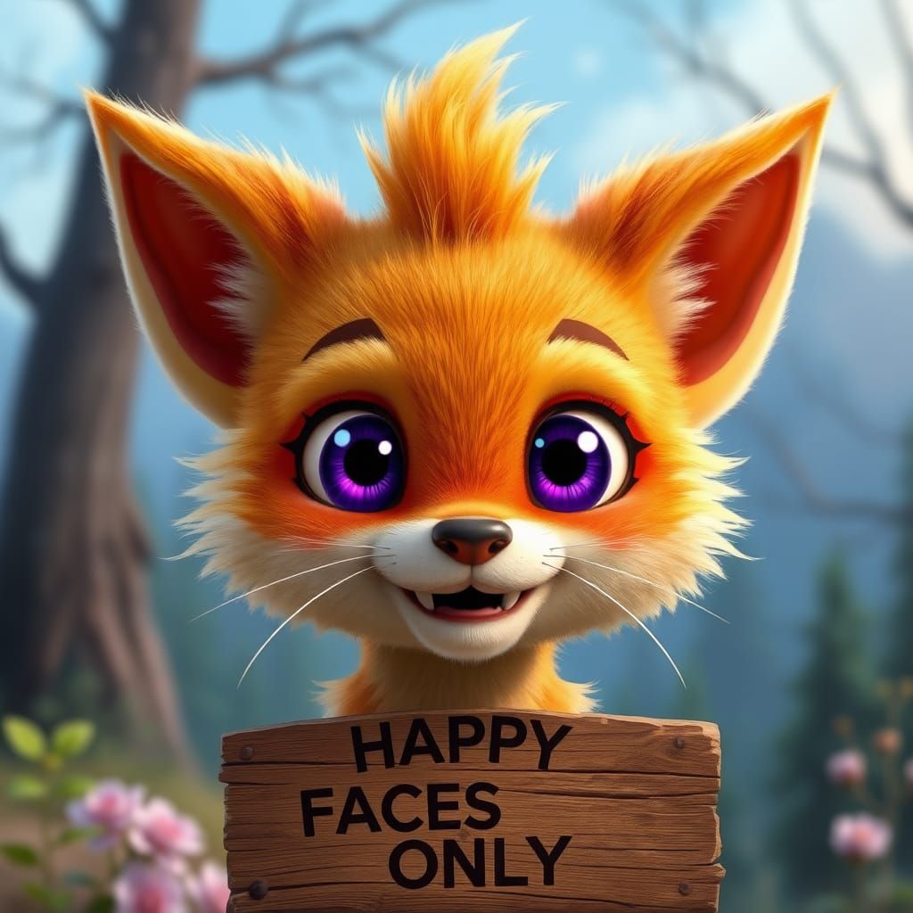 Cute Fluffy Creature with Sign: 3D Animation