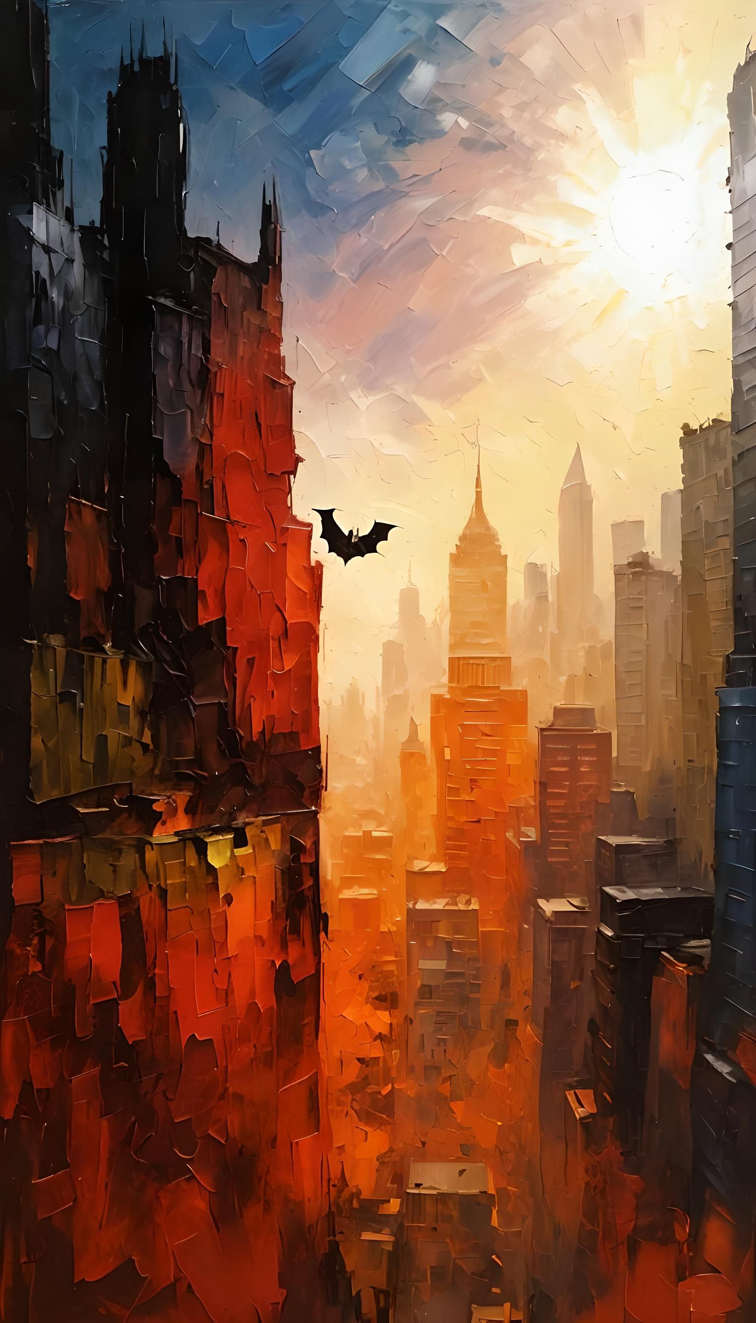 Batman Over Gotham: Impasto Painting