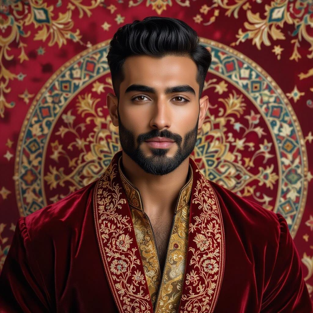 Handsome Muslim Man in Celestial Fantasy Oil Painting