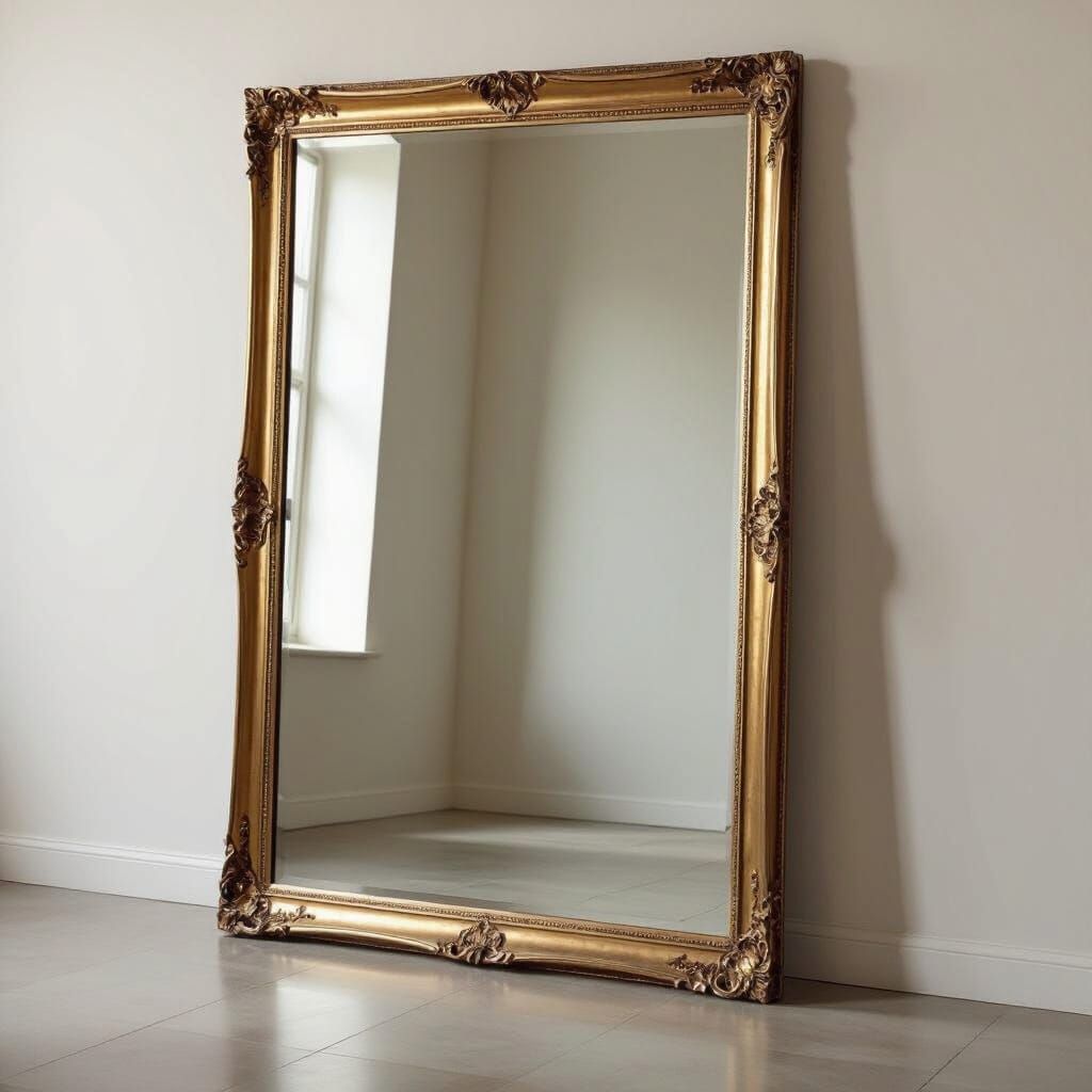 Large Mirror Leaning Against Empty Wall