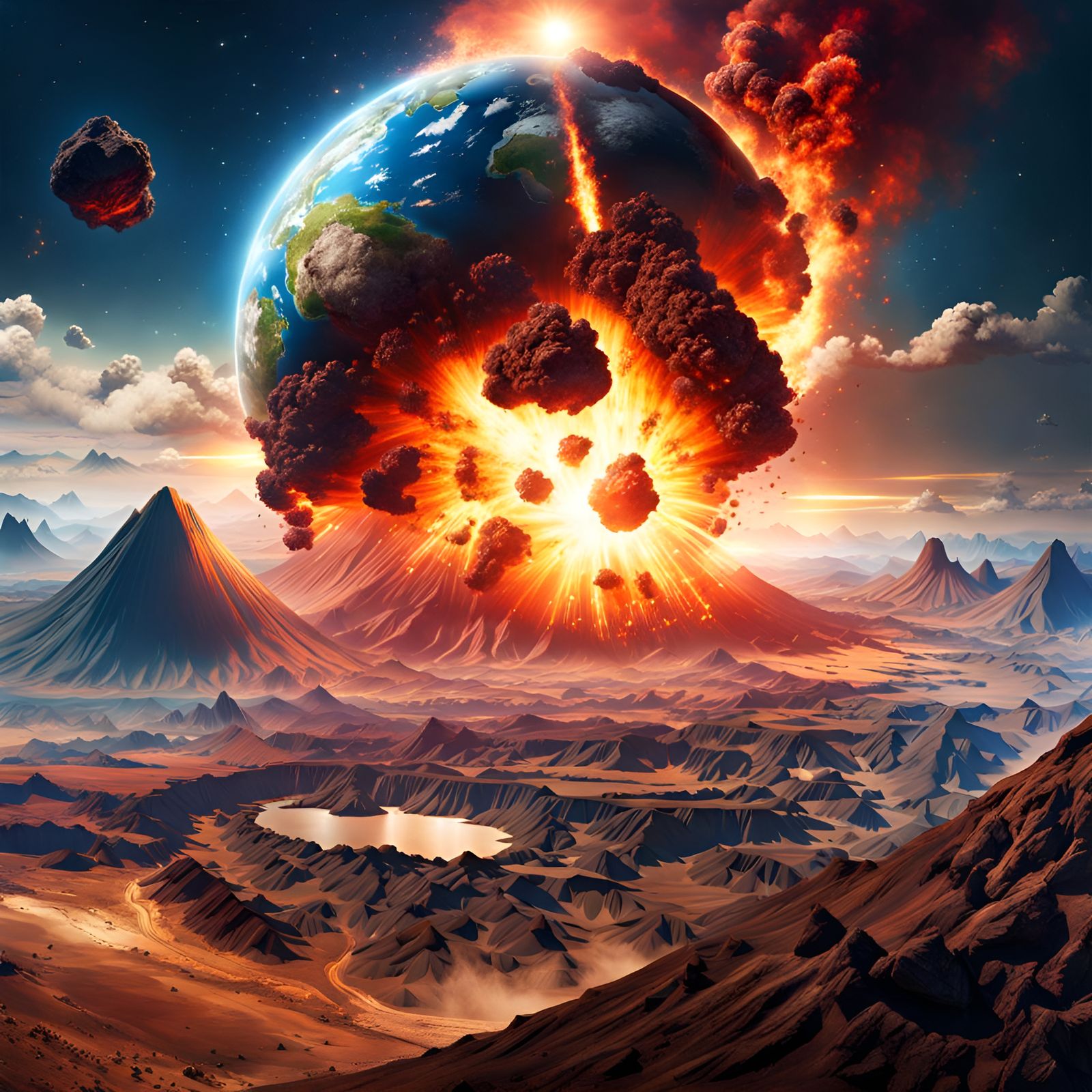 Asteroid Impact: Post-Apocalyptic Earth Landscape