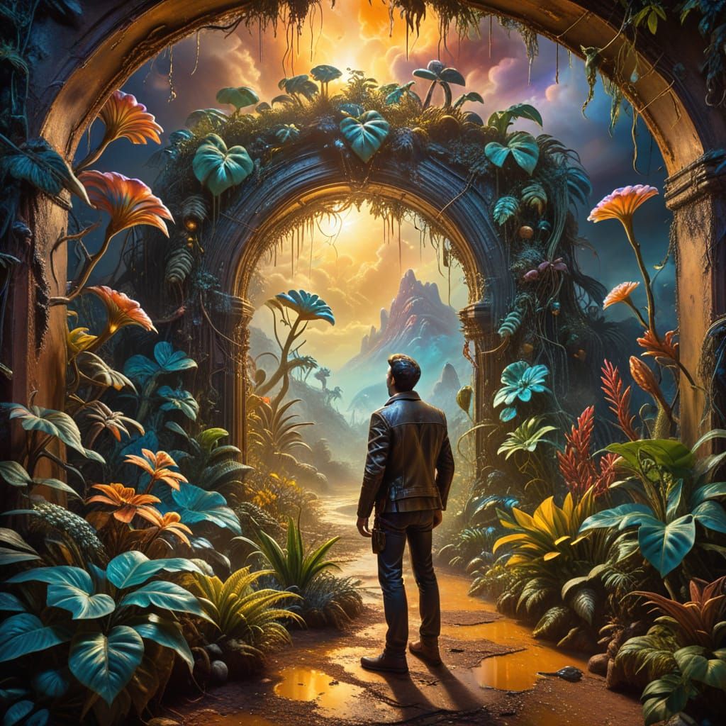 Time Traveler Finds Portal to Alien Jungle: Surreal Oil Pain...