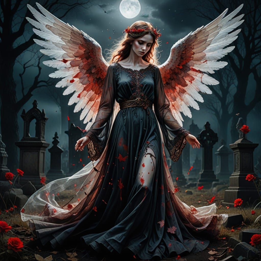 Angel Rises from Graveyard Ruins in Dark, Haunting Masterpie...