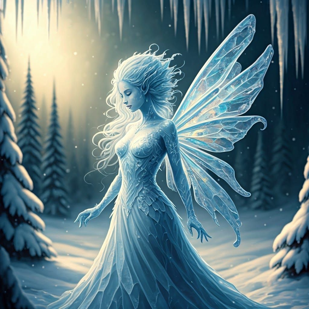 Crystalline Ice Fairy in Winter Wonderland