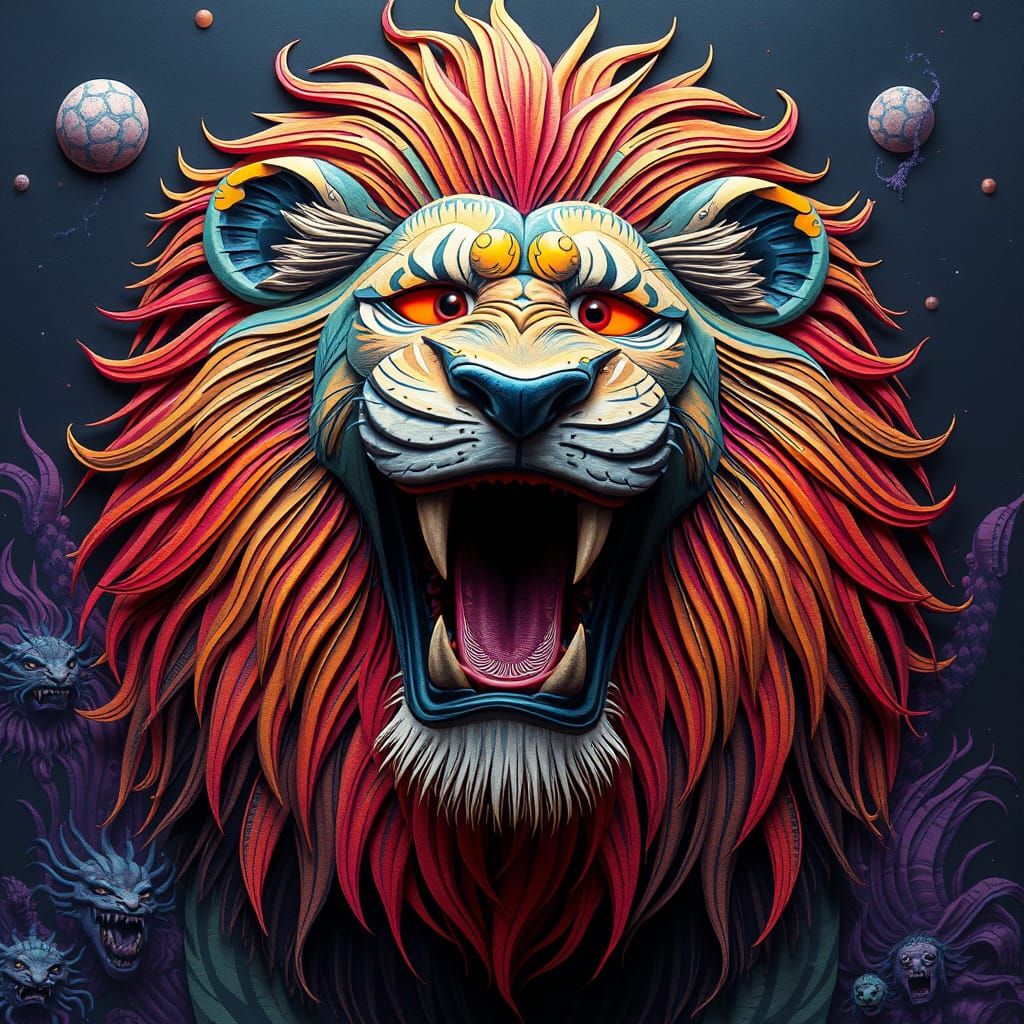 Majestic Lion in Futuristic Horror Art